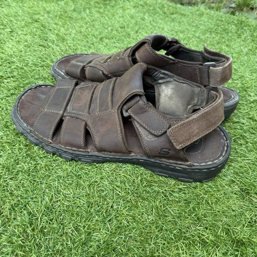 Skechers Sandals Mens Size 12 Fisherman Gladiator Brown Leather Open‎ Toe
